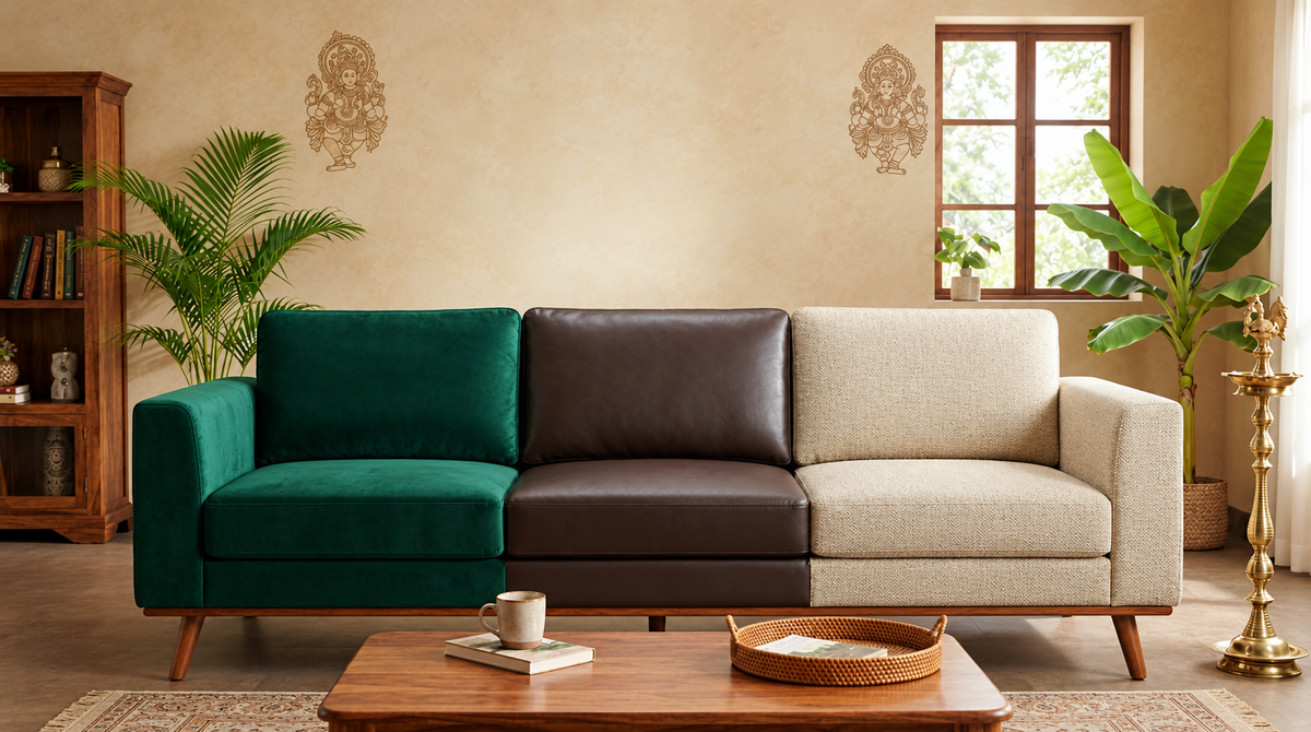 Best Sofa Fabric for Kerala's Humid Climate: Velvet vs Leatherette vs Woven Fabric