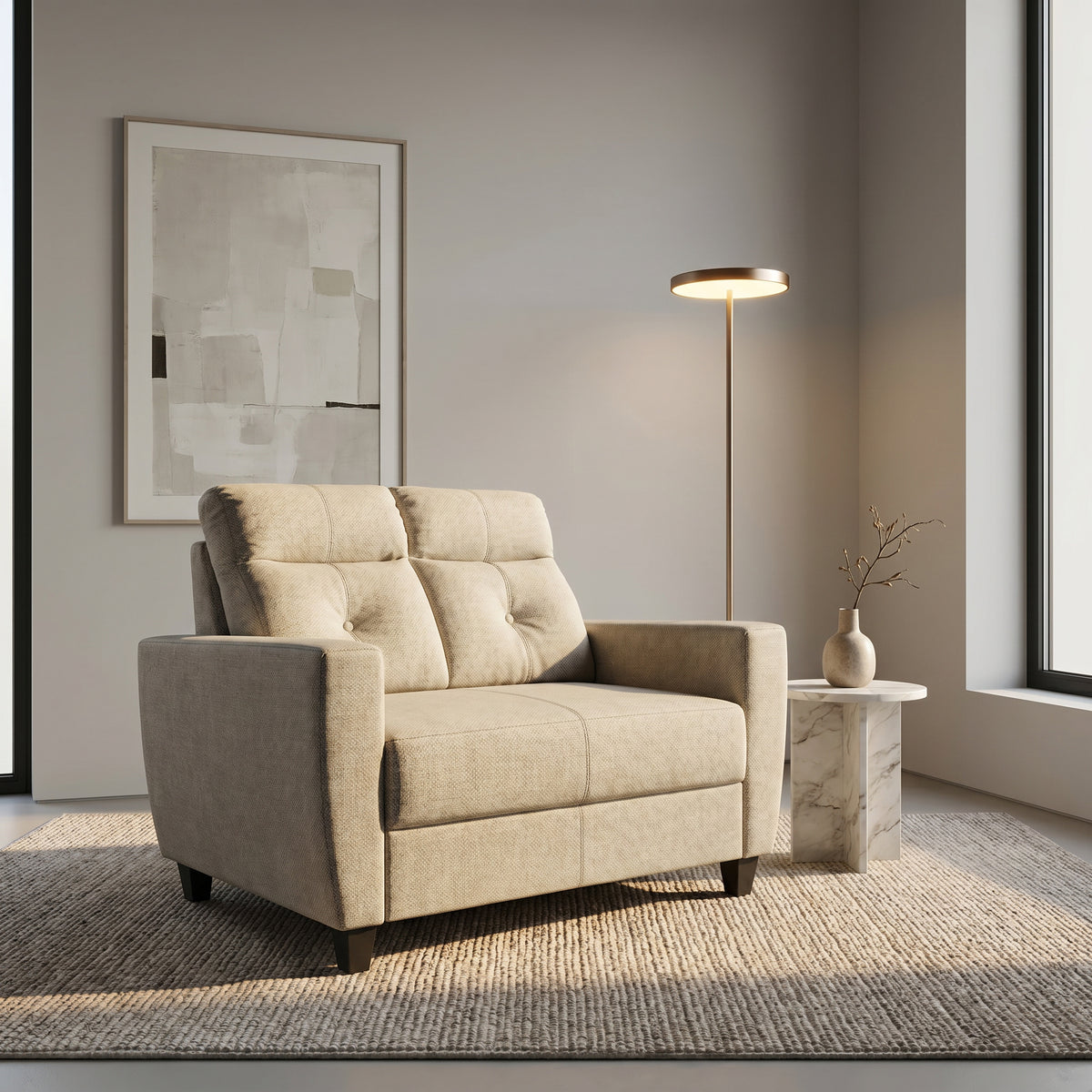 Comely Cream Fabric 2 Seater Sofa By Zodiya