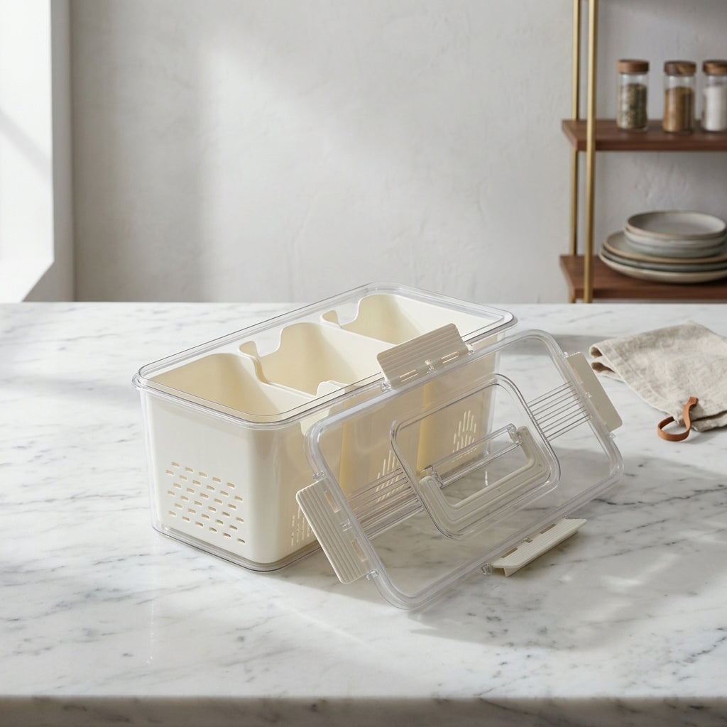 Refrigerator storage box with removable compartments by Zodiya