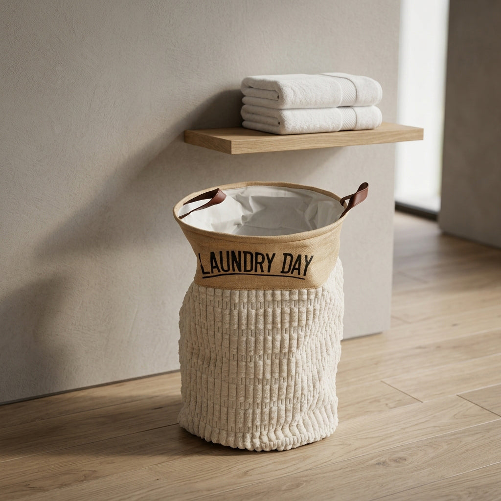 Small Beige Fabric Laundry Basket with Rope Handles by Zodiya