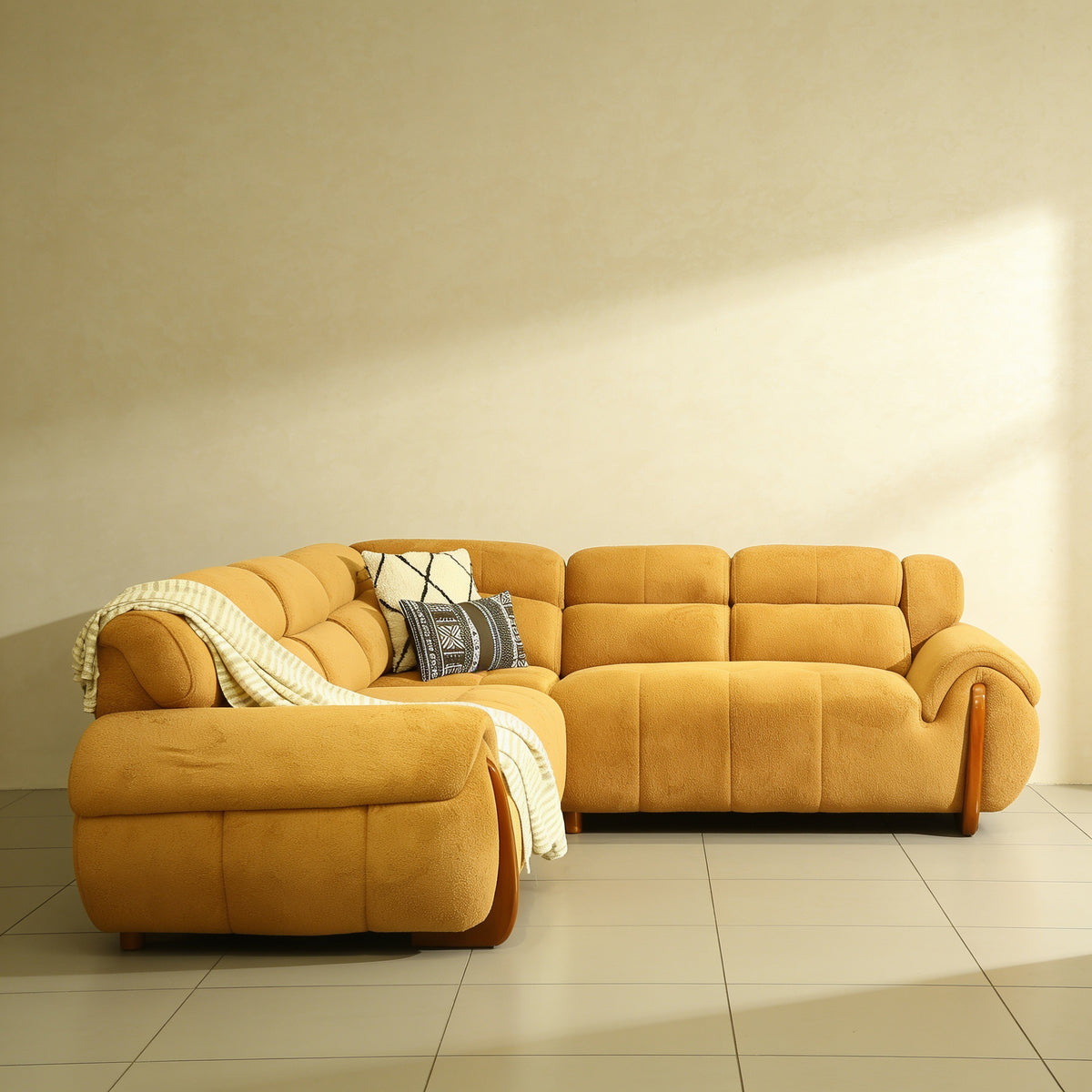 Luxevora Yellow Velvet 5 Seater Corner Sofa L Shape by Zodiya