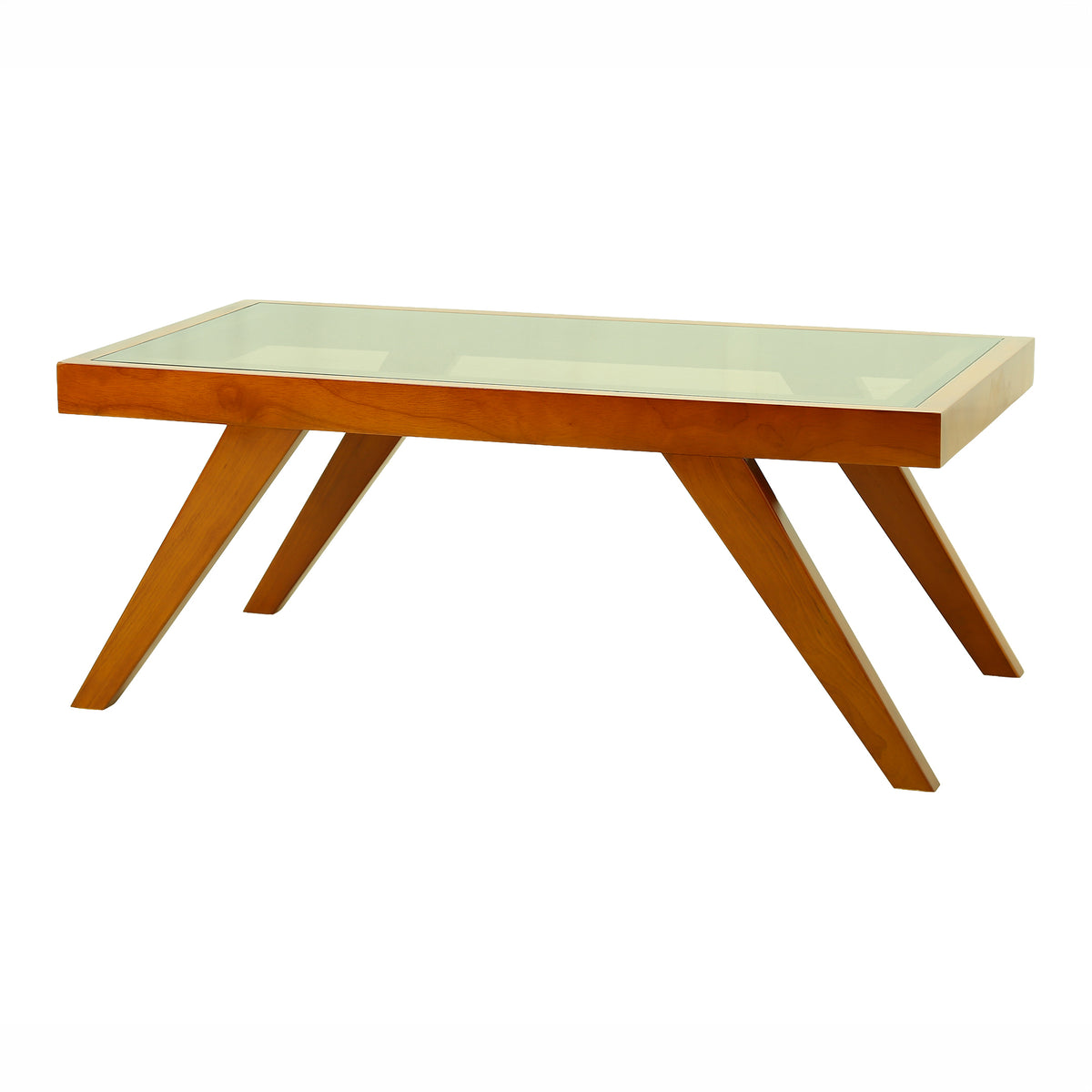 Square Glass Top Wooden Coffee Table by Zodiya