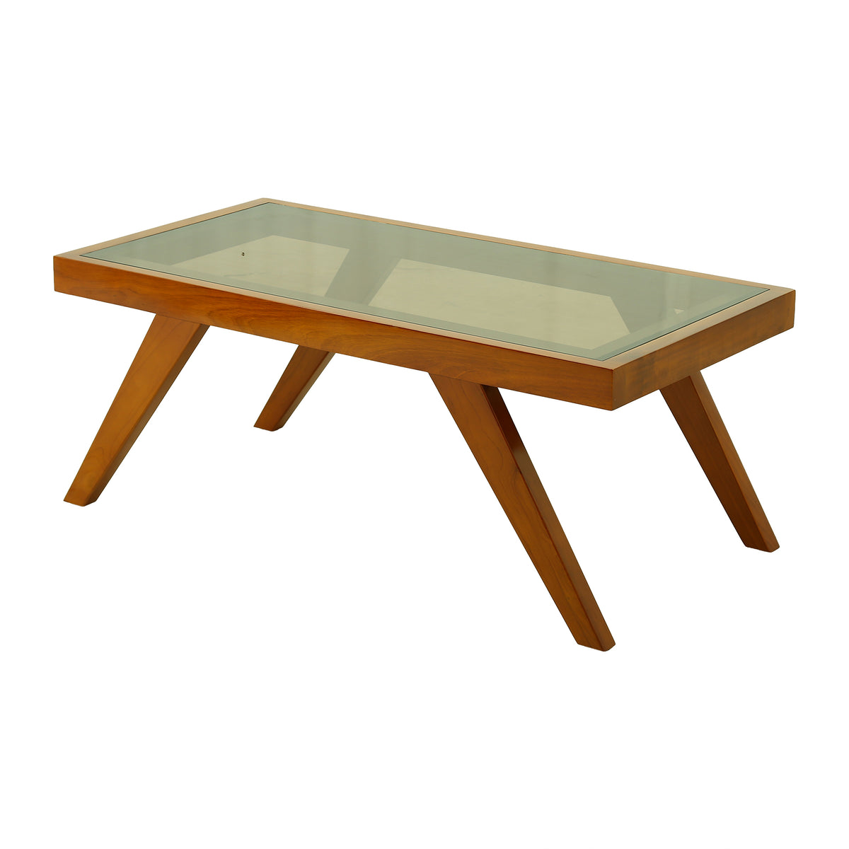 Square Glass Top Wooden Coffee Table by Zodiya