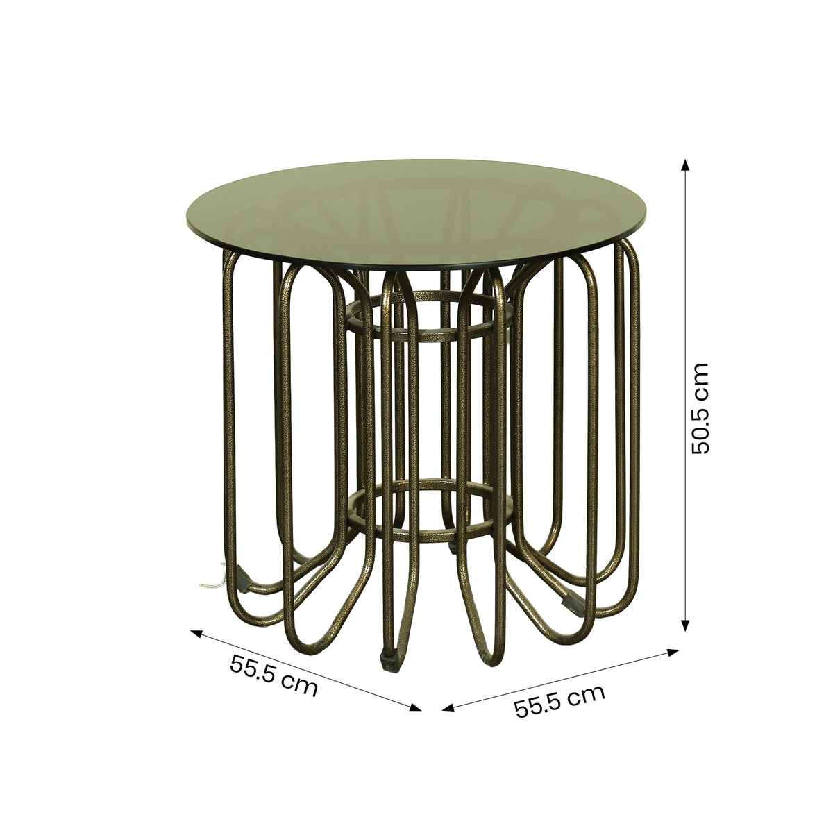 Round Glass Top Side Table with Metal Base by Zodiya