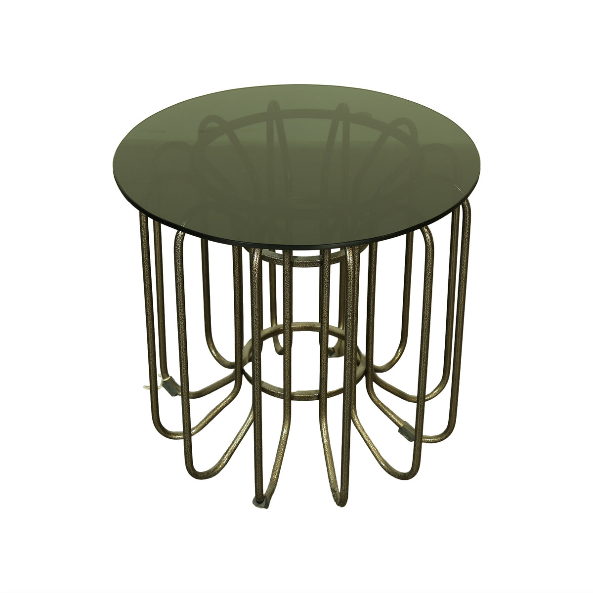 Round Glass Top Side Table with Metal Base by Zodiya