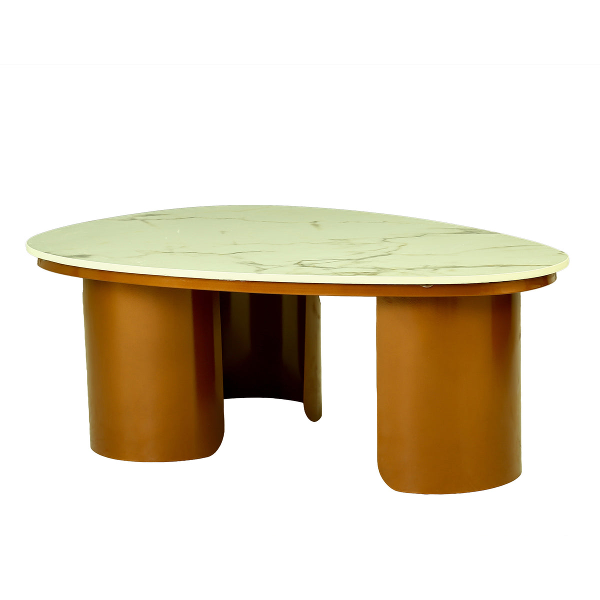 Triangular White Marble Coffee Table with Bronze Legs by Zodiya