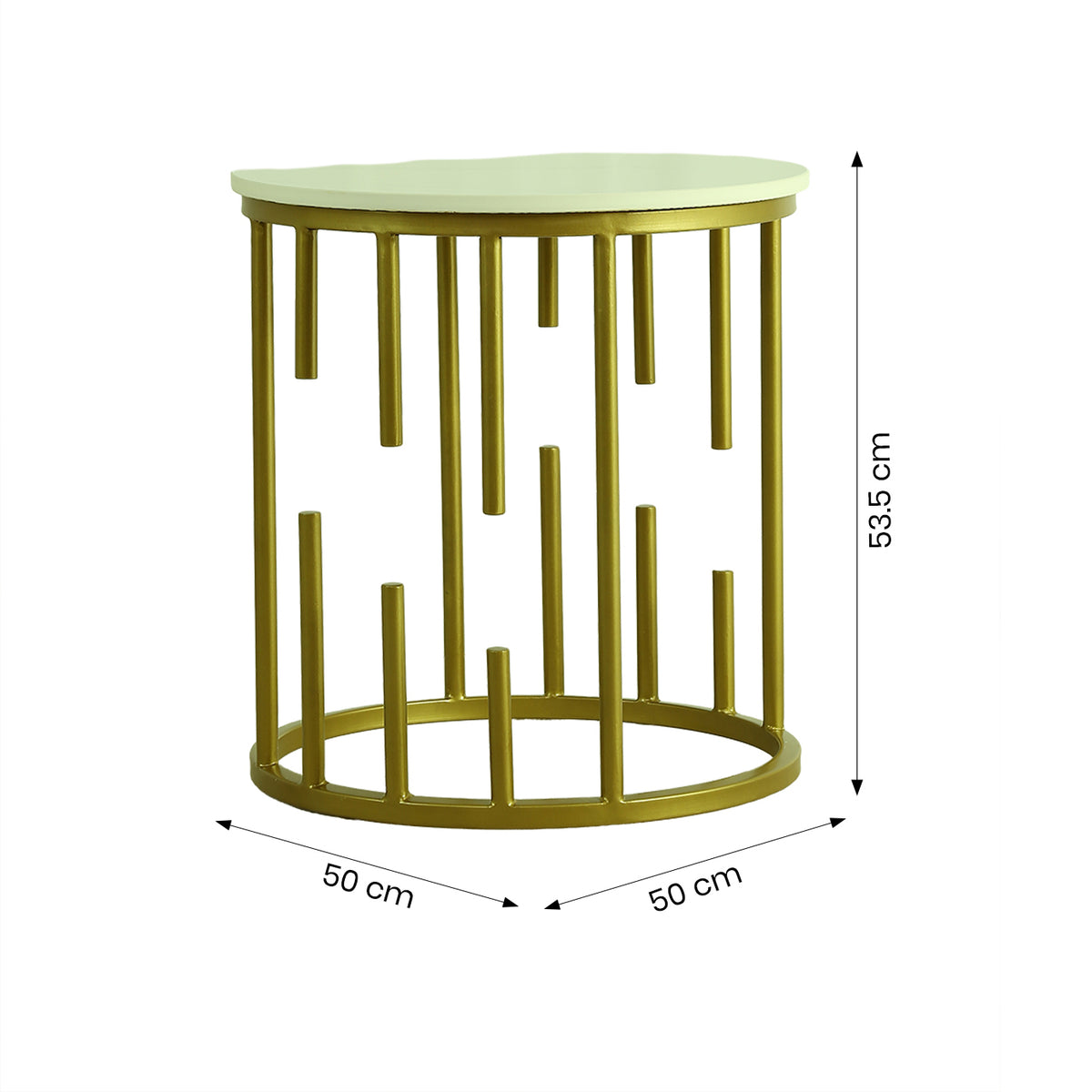 White Marble Side Table Slatted Gold Drum Base by Zodiya