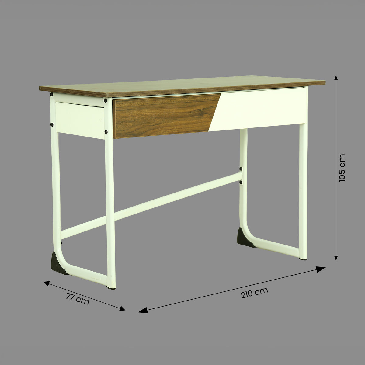 Oblique Wood and White Metal Study Table by Zodiya