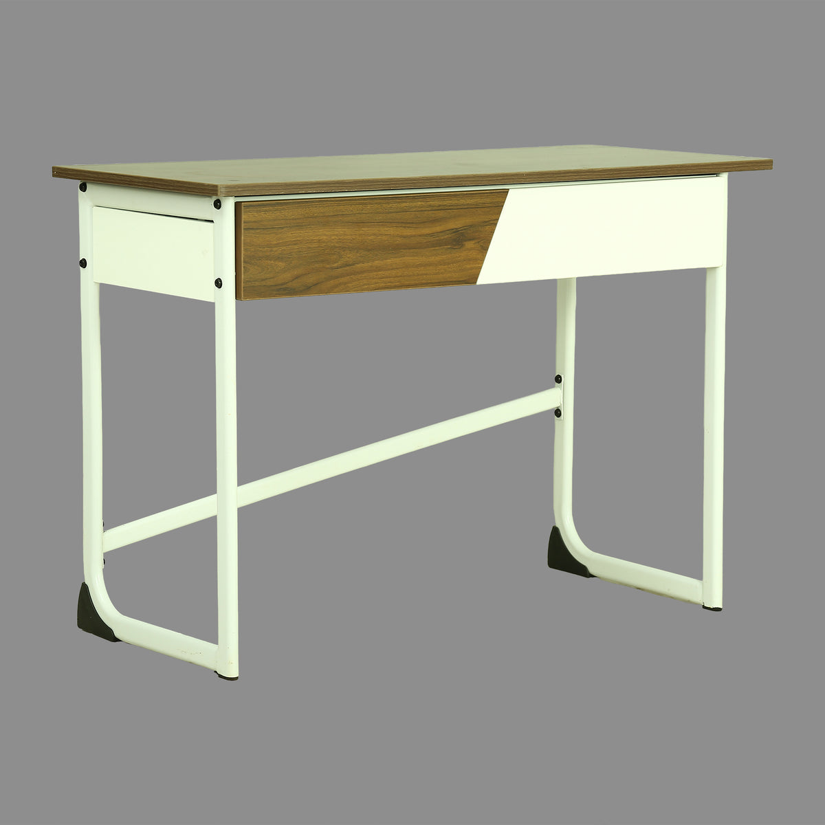 Oblique Wood and White Metal Study Table by Zodiya