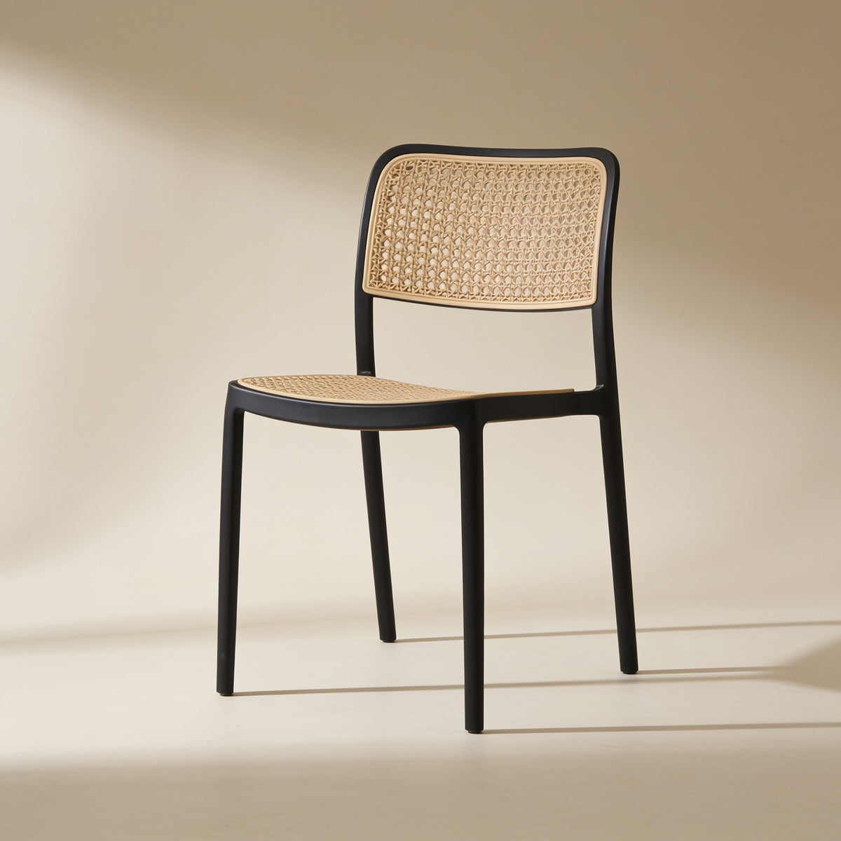 Bravo Black Plastic Dining Chair (Rattan Design) by Zodiya