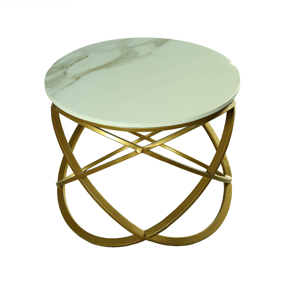 Modern Round Marble Side Table with Gold Base