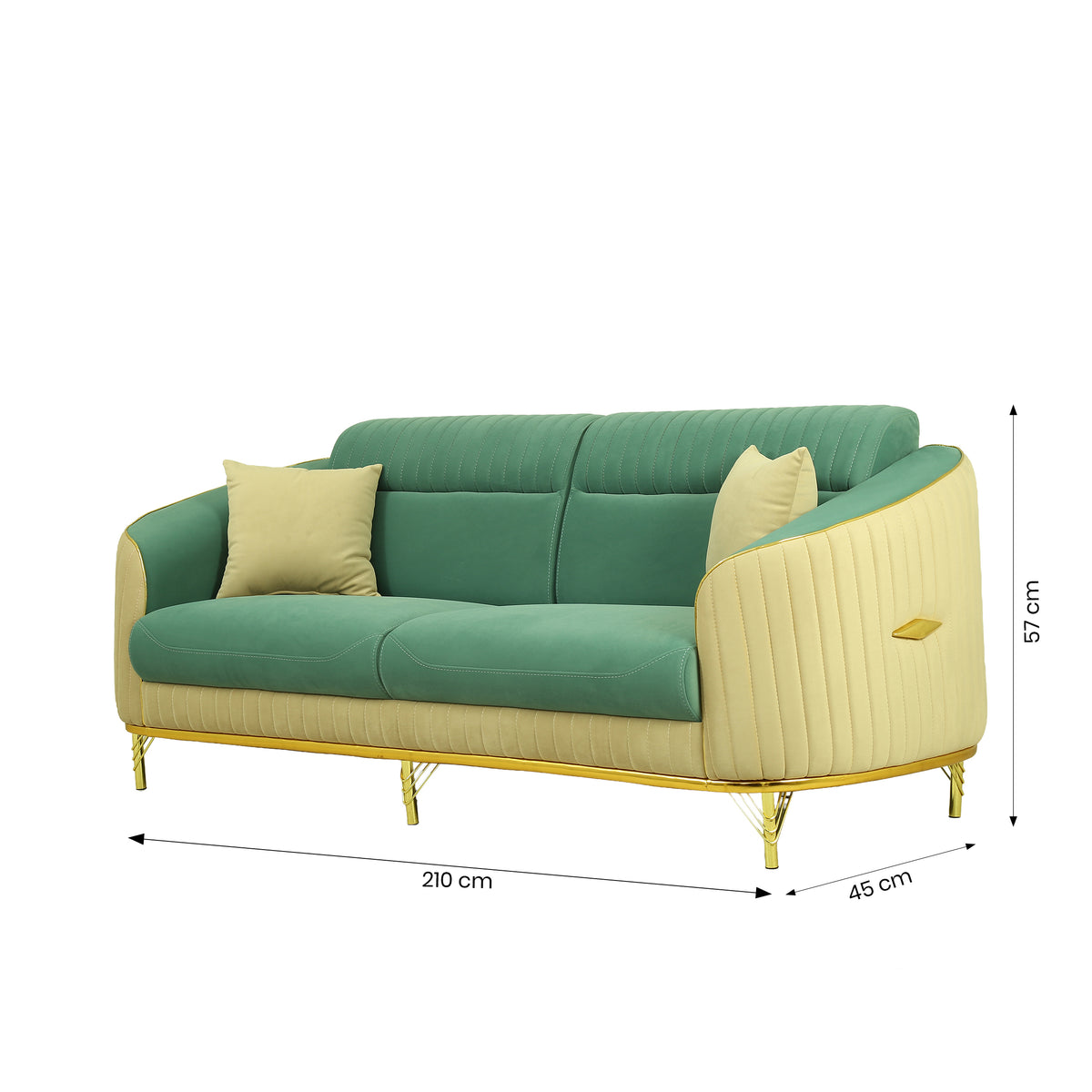 Eldric Pro Green Velvet 3 Seater Sofa with Gold Legs by Zodiya