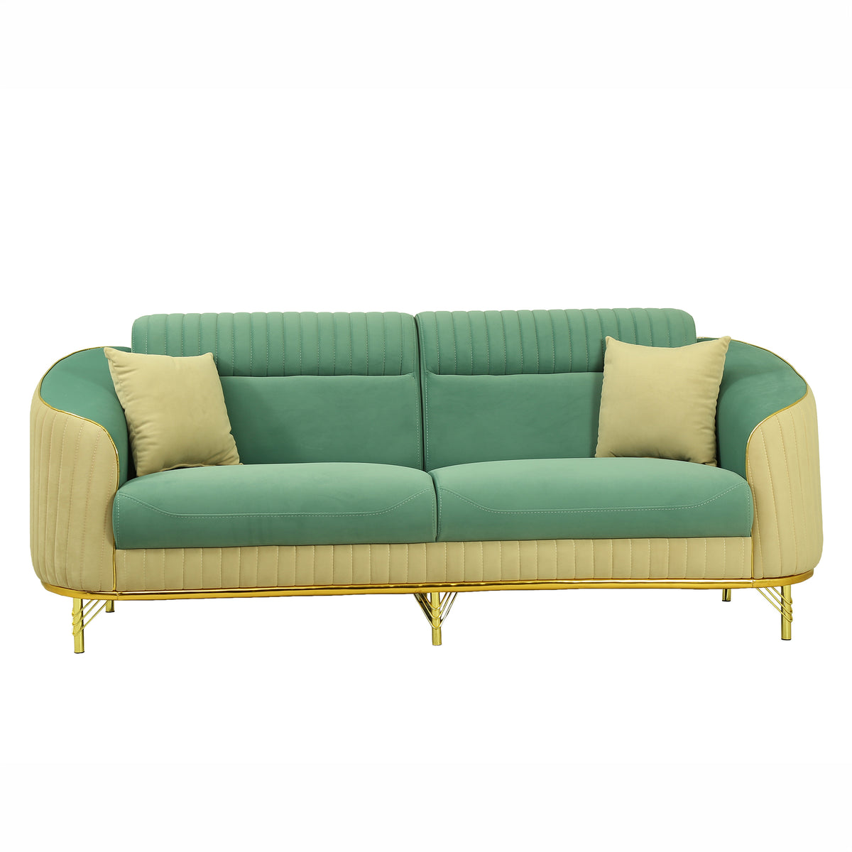 Eldric Pro Green Velvet 3 Seater Sofa with Gold Legs by Zodiya