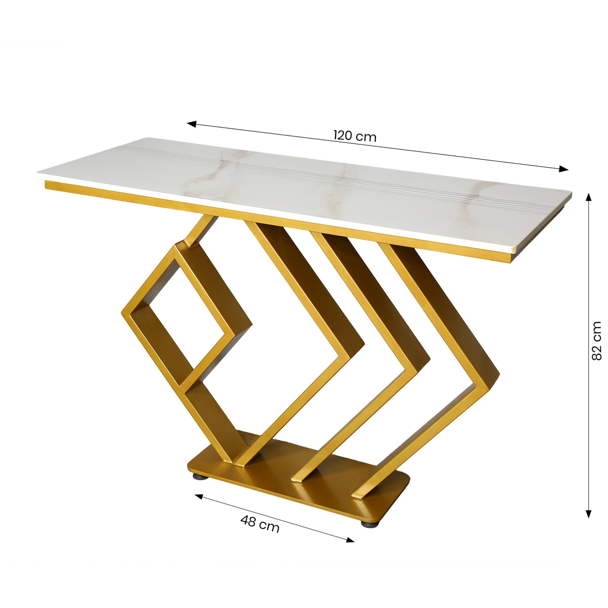 White Marble Console Table with Gold Geometric Base by Zodiya