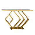 White Marble Console Table with Gold Geometric Base by Zodiya