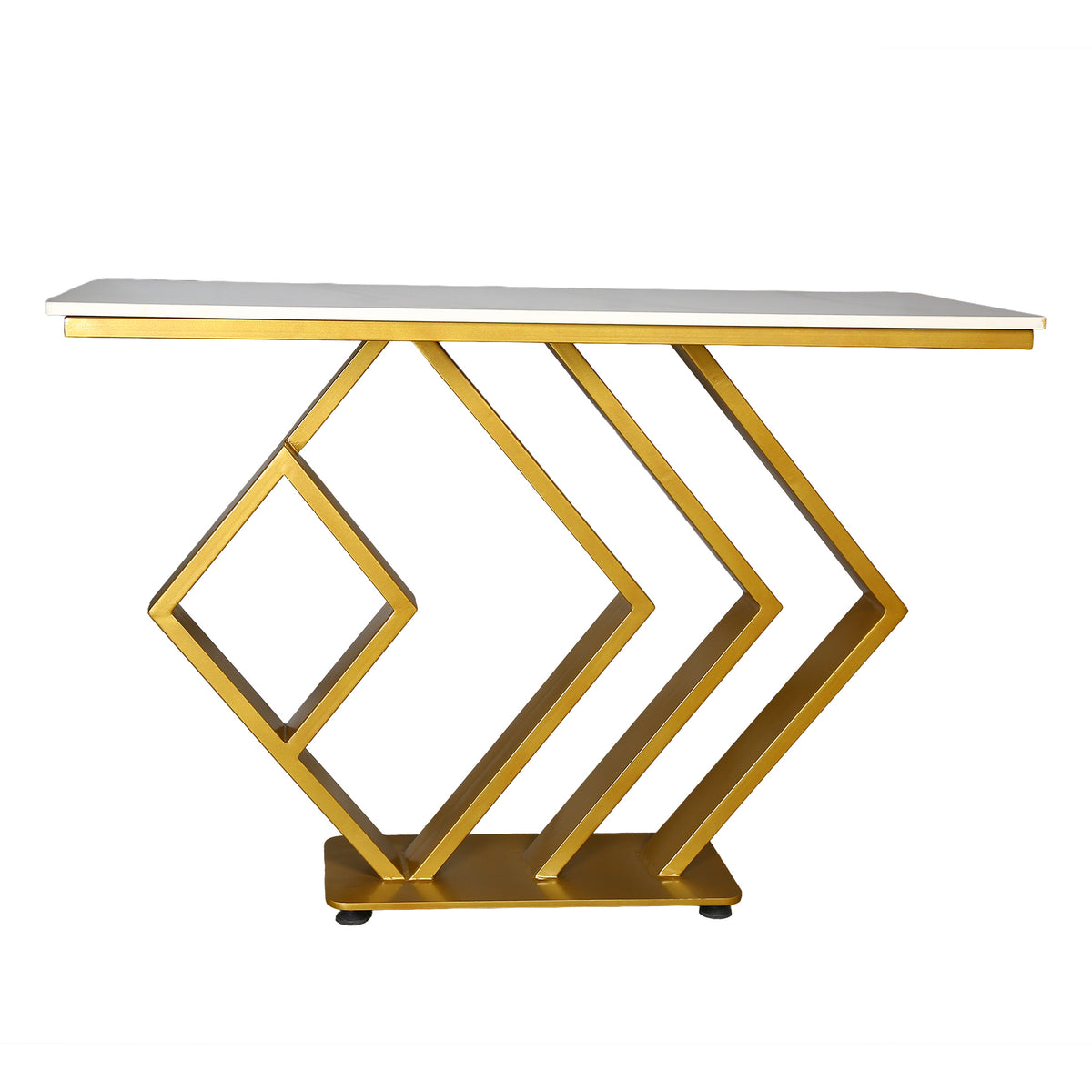 White Marble Console Table with Gold Geometric Base by Zodiya