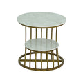 2-Tier Round Marble Side Table with Gold Frame by Zodiya