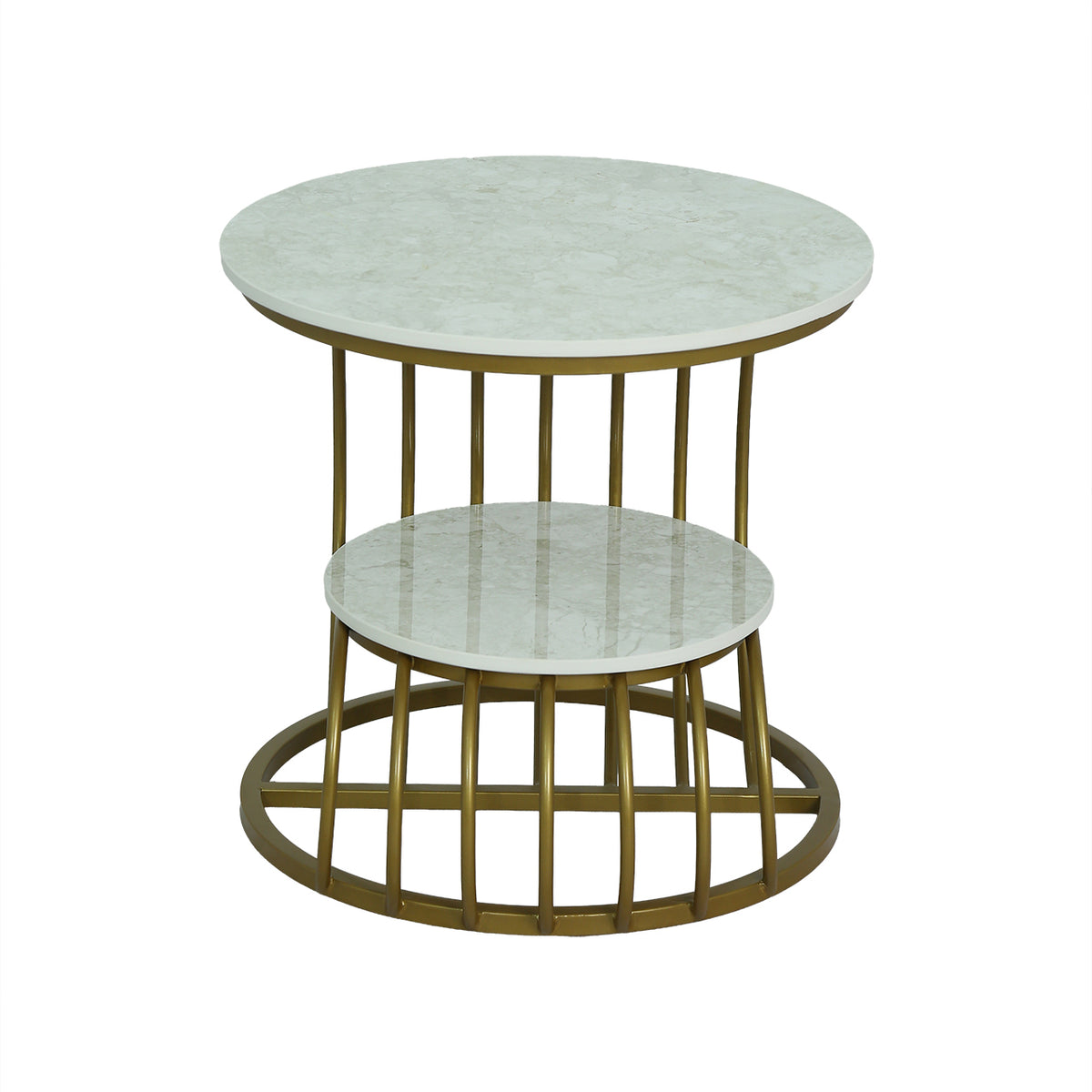 2-Tier Round Marble Side Table with Gold Frame by Zodiya