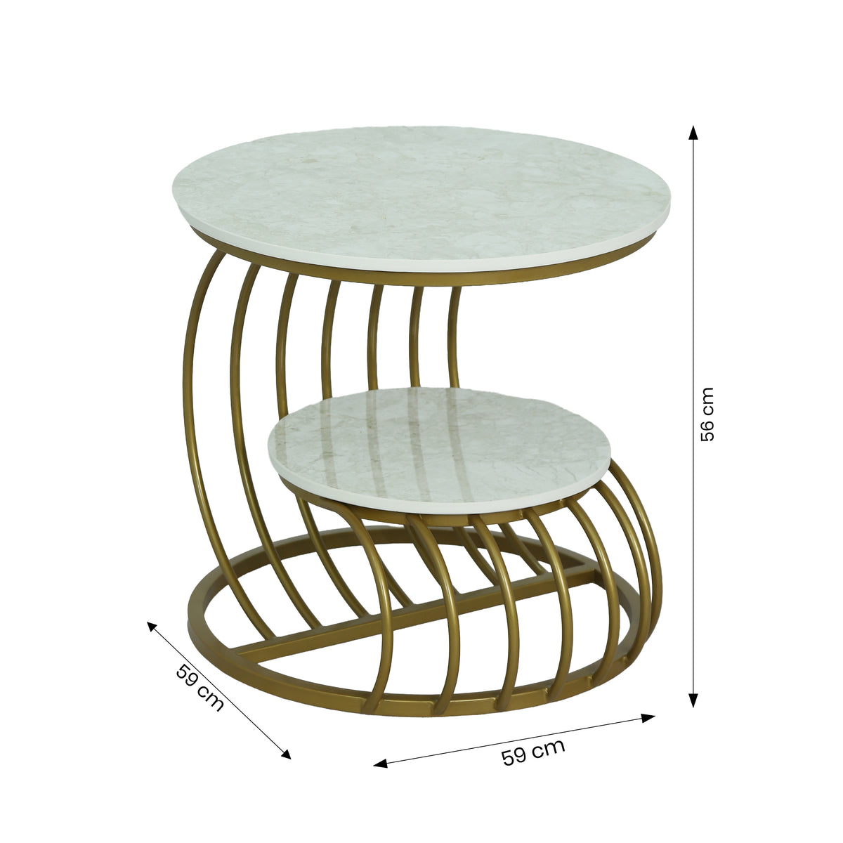 2-Tier Round Marble Side Table with Gold Frame by Zodiya