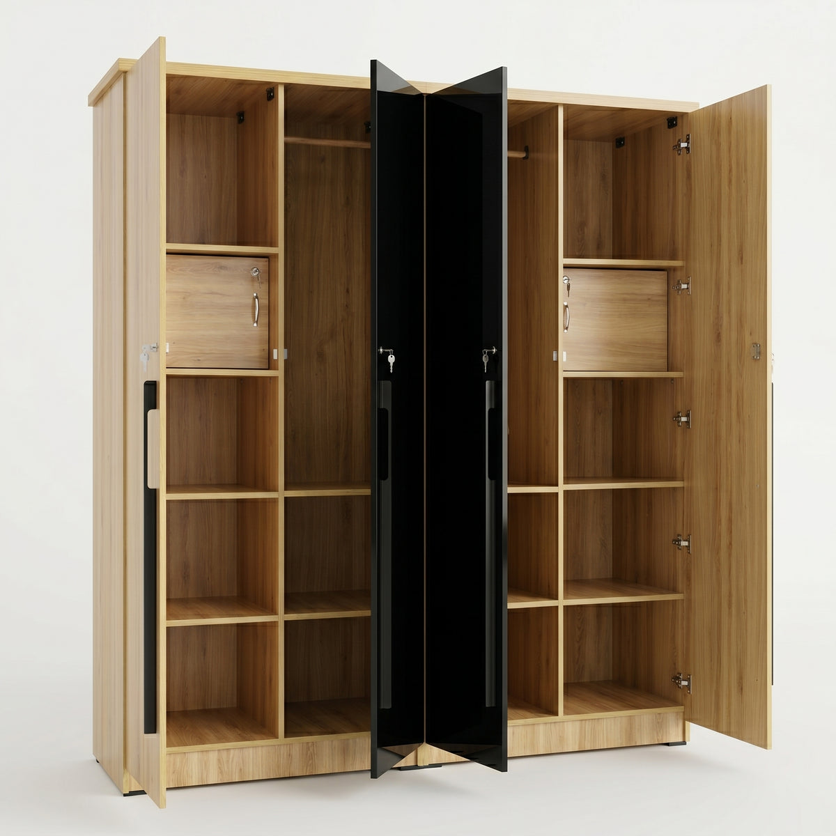 Zayn Engineered Wood 4 Door Wardrobe with 2 Black Doors By Zodiya