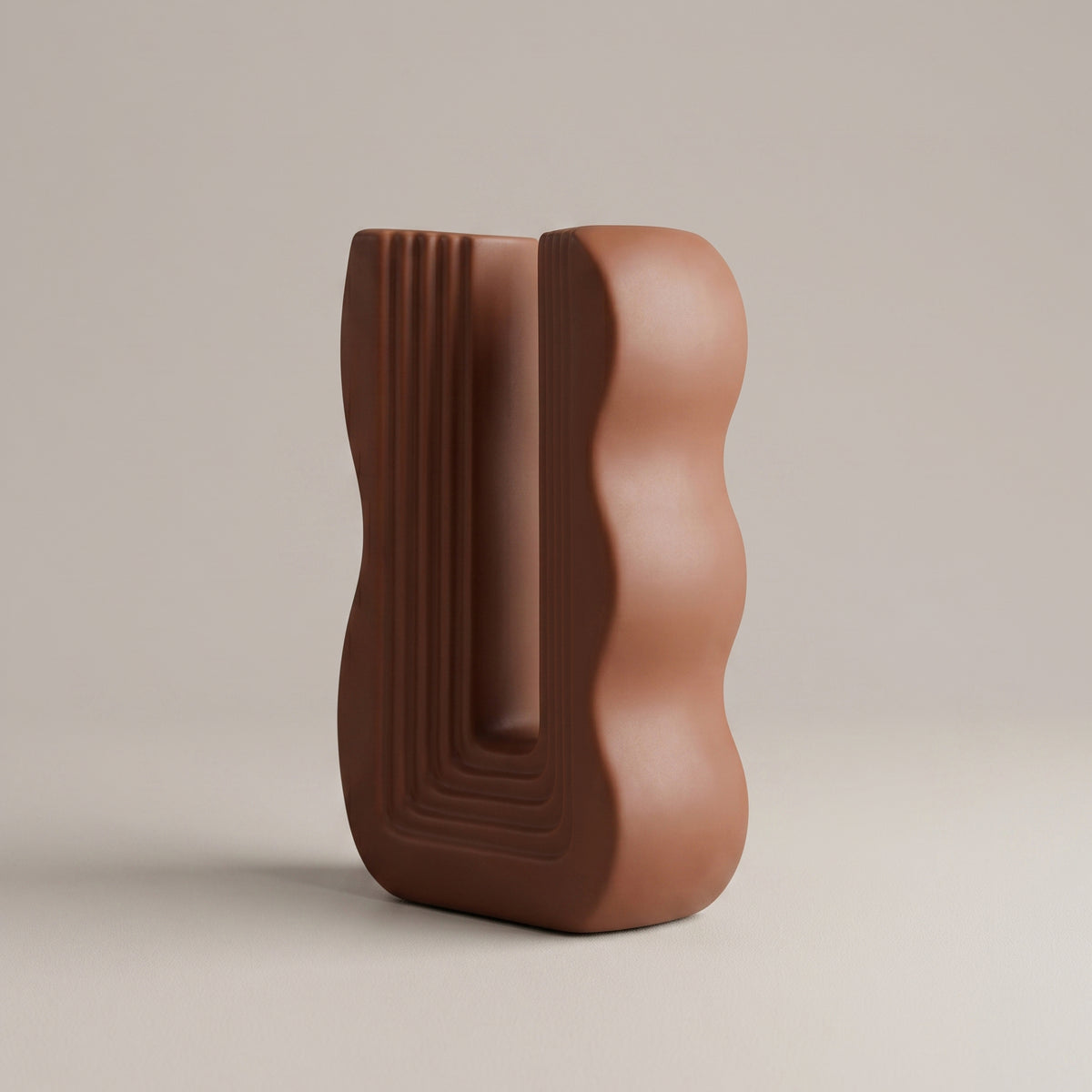 Mauve Terracotta Ceramic Flower Vase (U shaped, Wavy ) By Zodiya