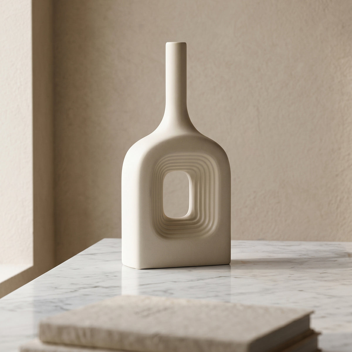 Cream Center Cutout Ceramic Flower Vase by Zodiya