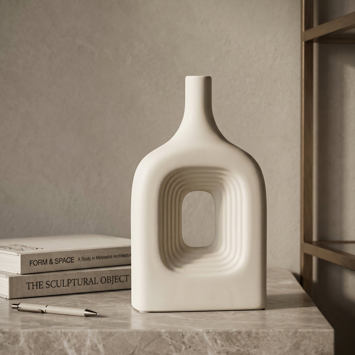 Mauve Off-White Hollow Arch Ceramic Vase By Zodiya