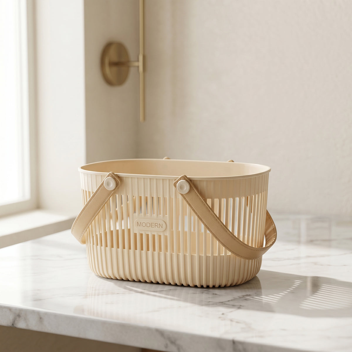 Cream Multipurpose Organiser Basket with Handle by Zodiya