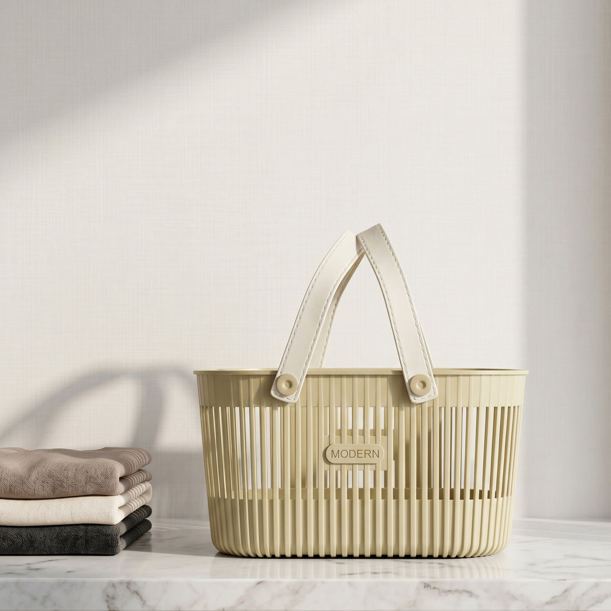 Beige Multipurpose Organiser Basket with Handle by Zodiya