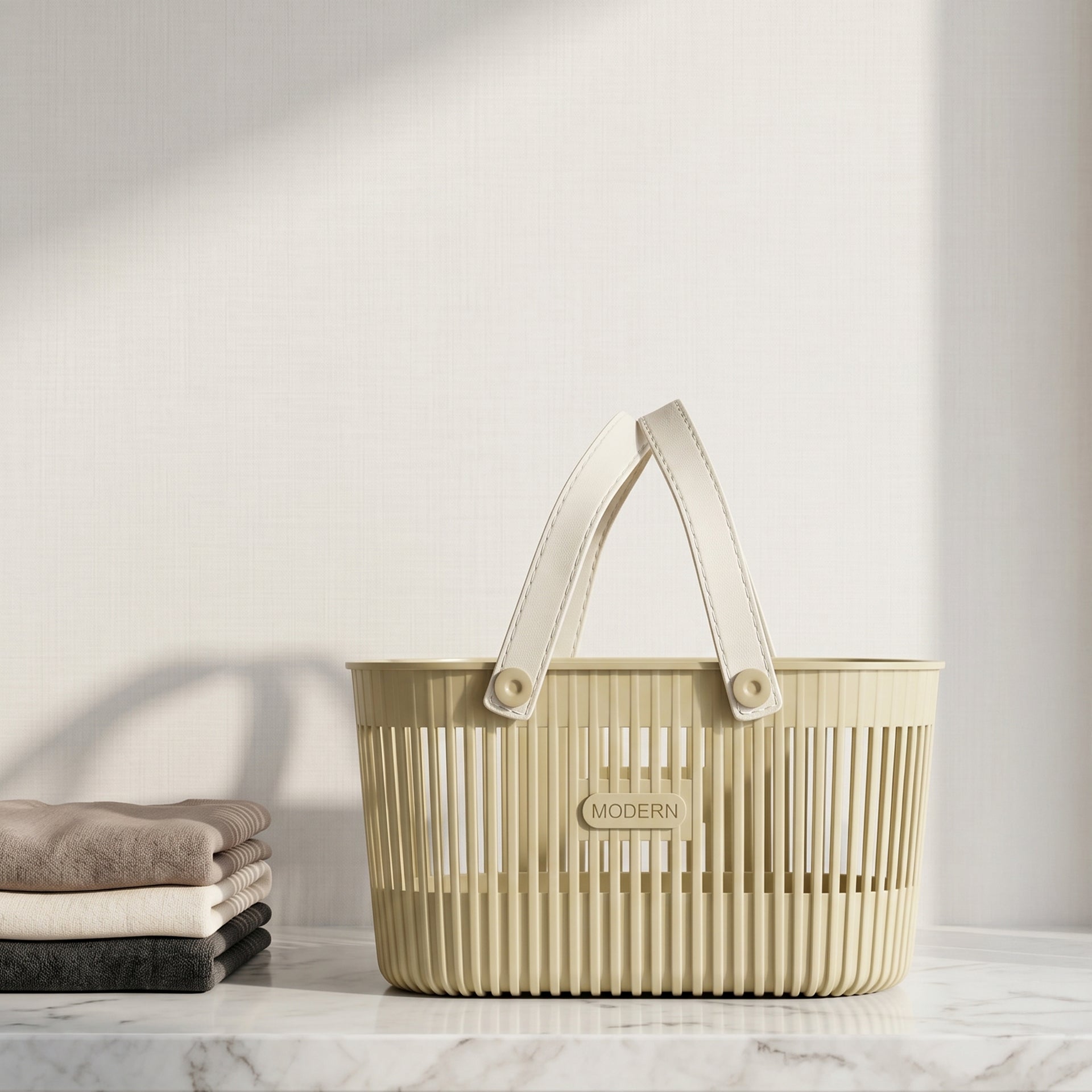 Beige Multipurpose Organiser Basket with Handle by Zodiya-1