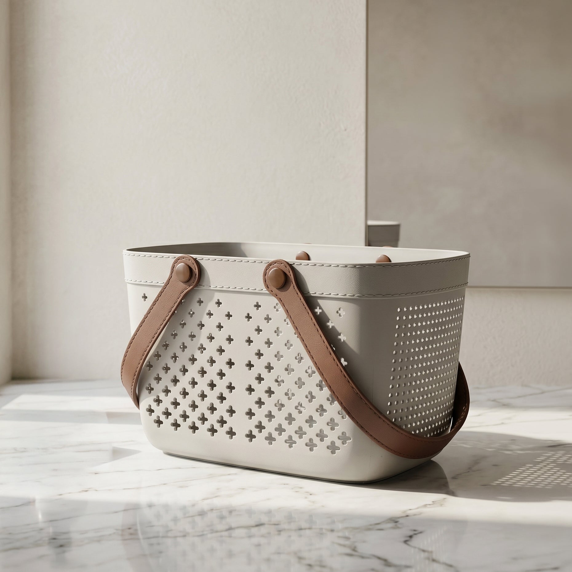 Off White Multipurpose Organiser Basket with Handle by Zodiya