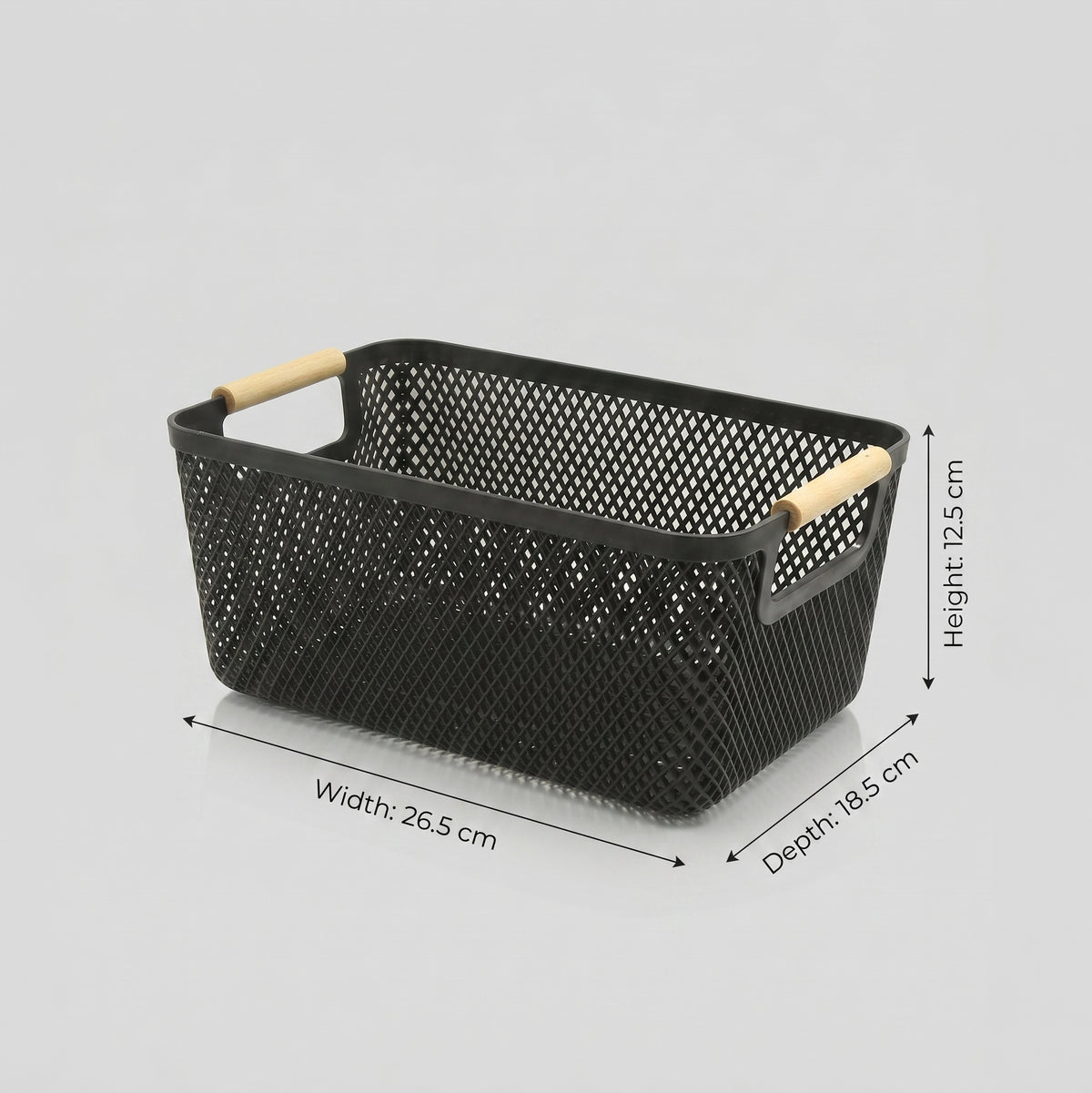 Black Multipurpose Storage Basket with Wooden Handles by Zodiya