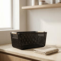 Black Multipurpose Storage Basket with Wooden Handles by Zodiya
