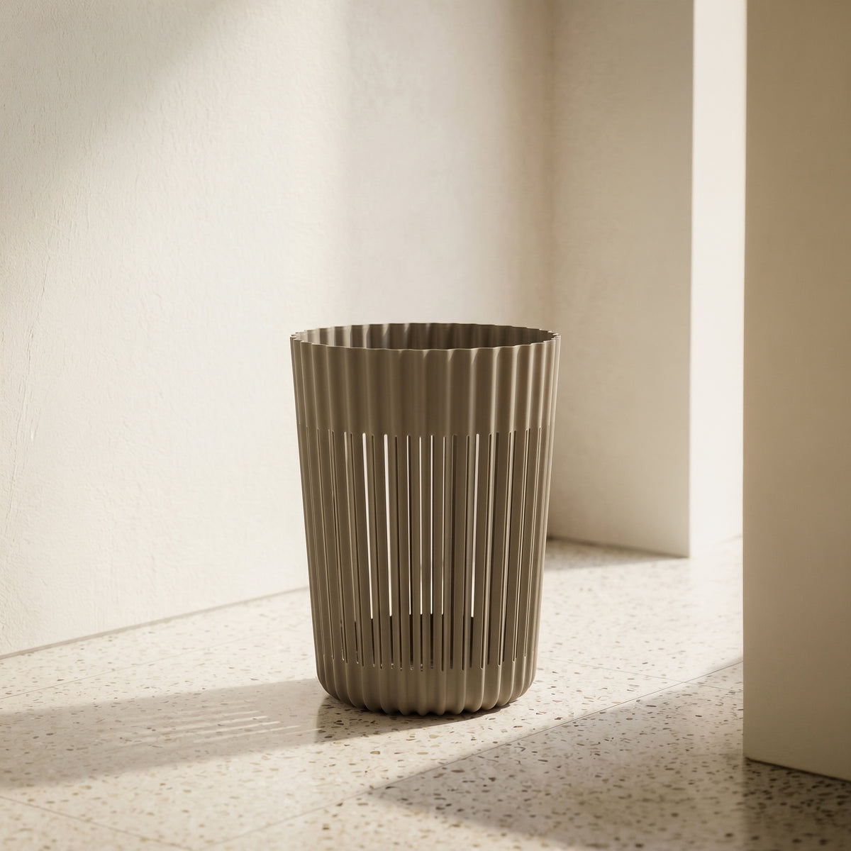 Grey Ribbed Plastic Trash Bin by Zodiya