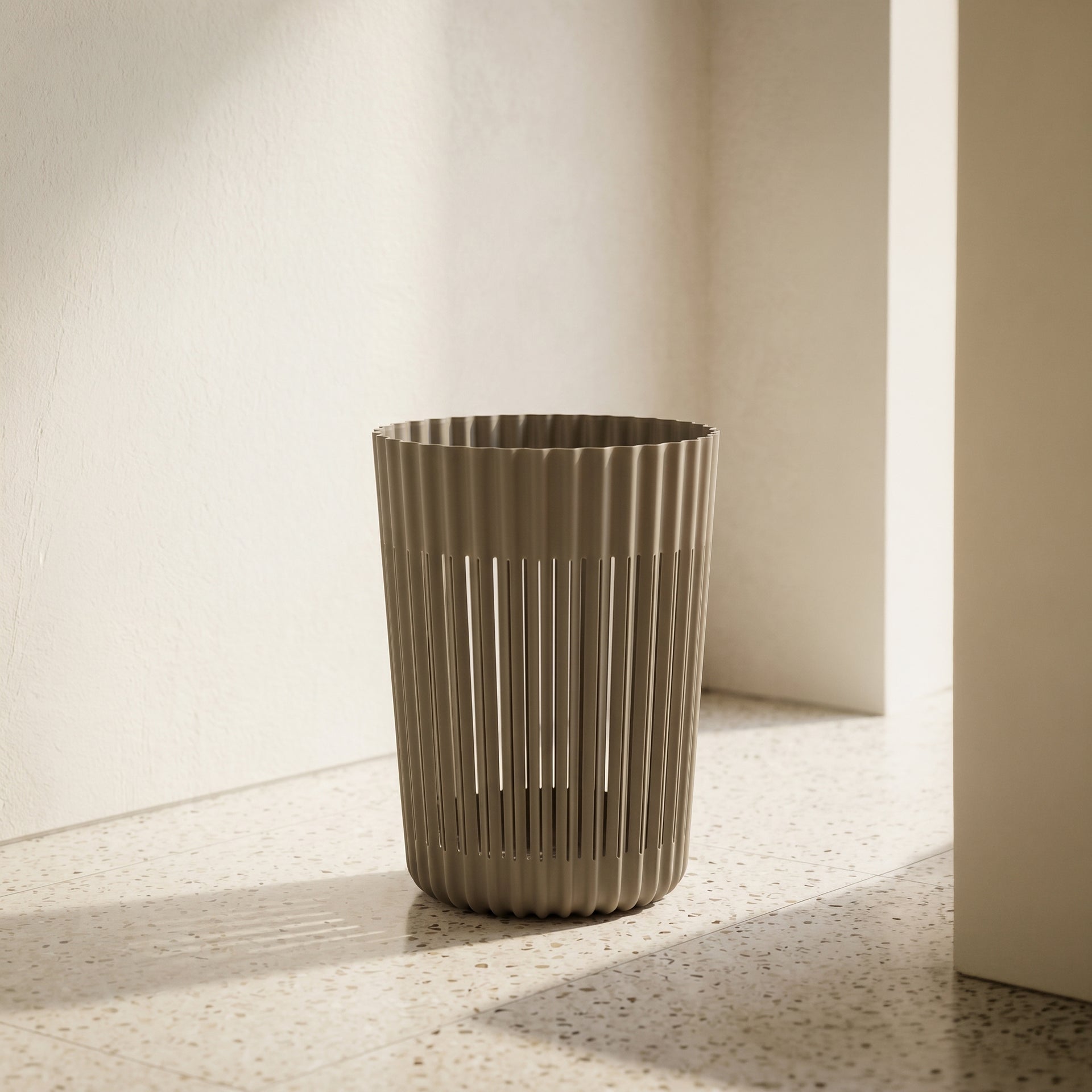 Grey Ribbed Plastic Trash Bin by Zodiya