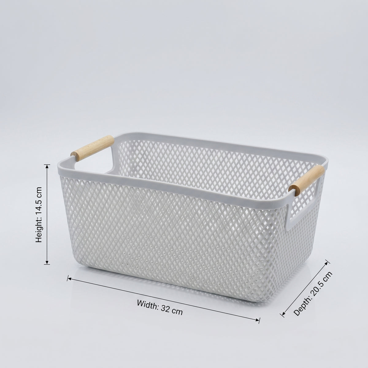 Grey Multipurpose Storage Basket with Wooden Handle by Zodiya