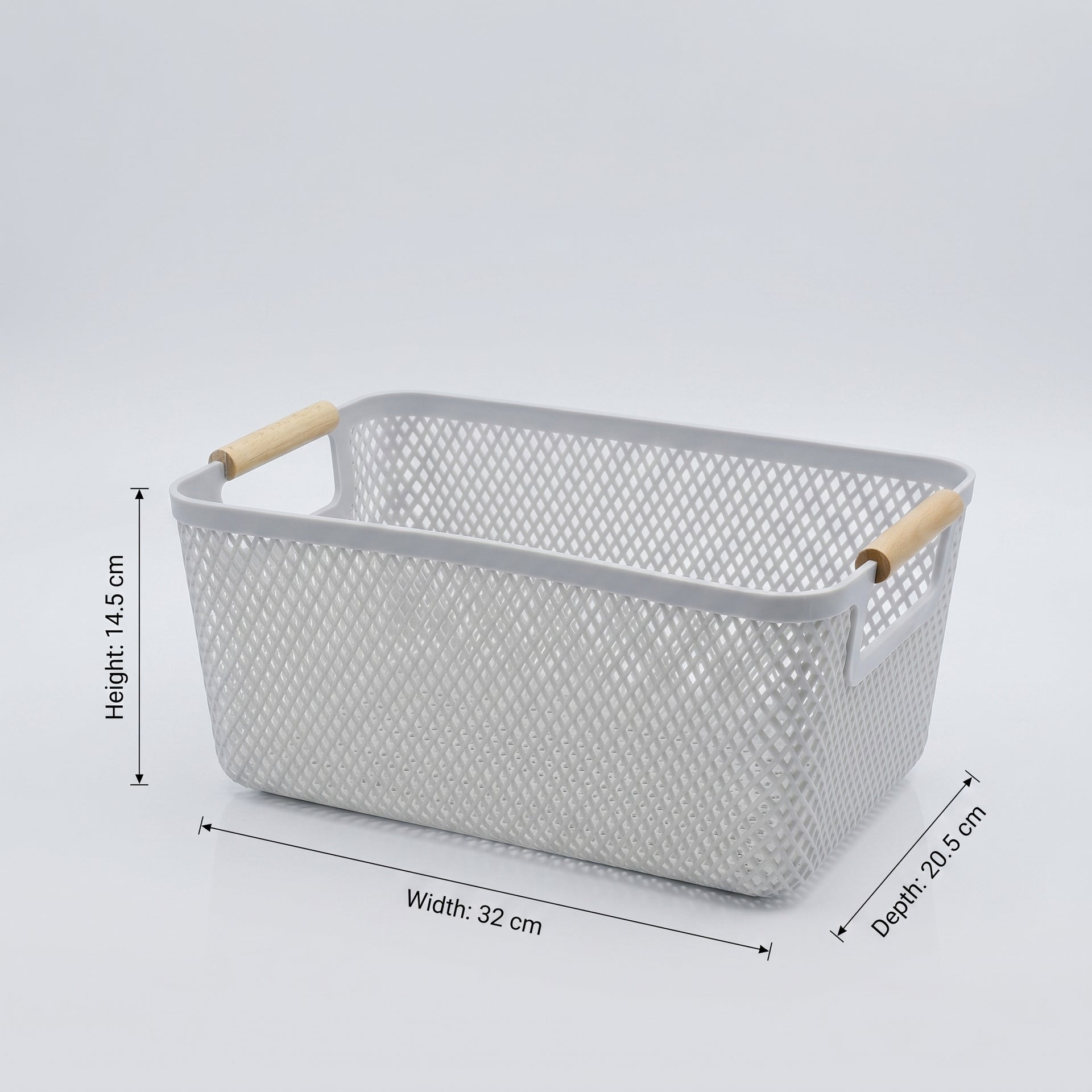 Grey Multipurpose Storage Basket with Wooden Handle by Zodiya