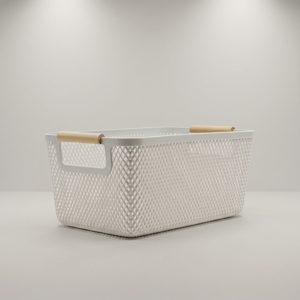Grey Multipurpose Storage Basket with Wooden Handle by Zodiya