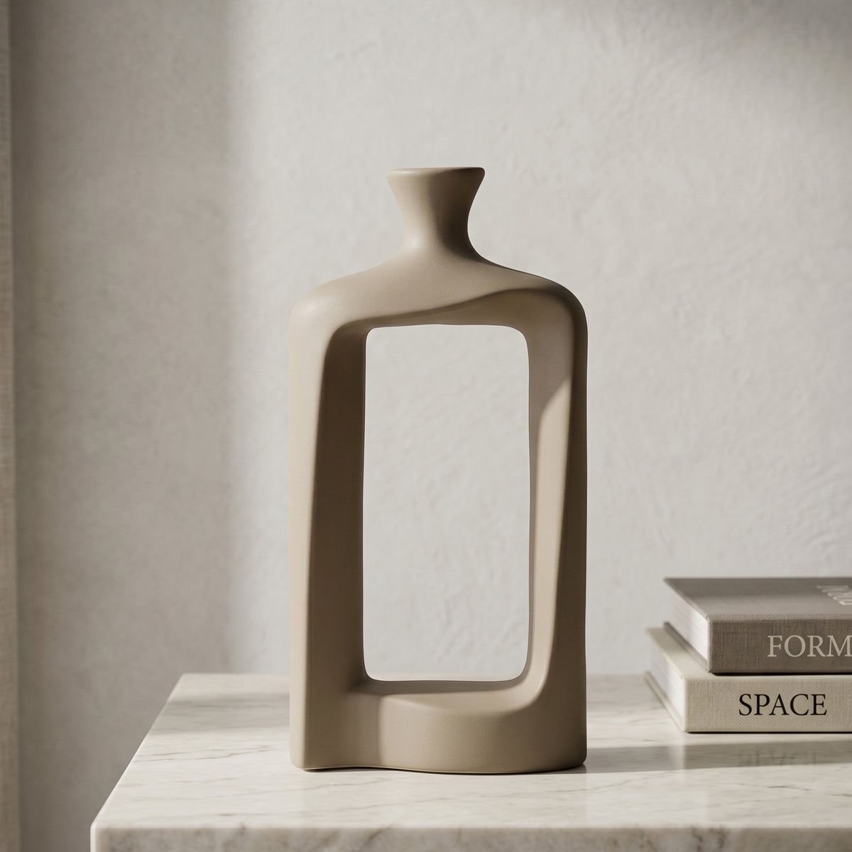 MAUVE Beige Center Cutout Ceramic Flower Vase by Zodiya