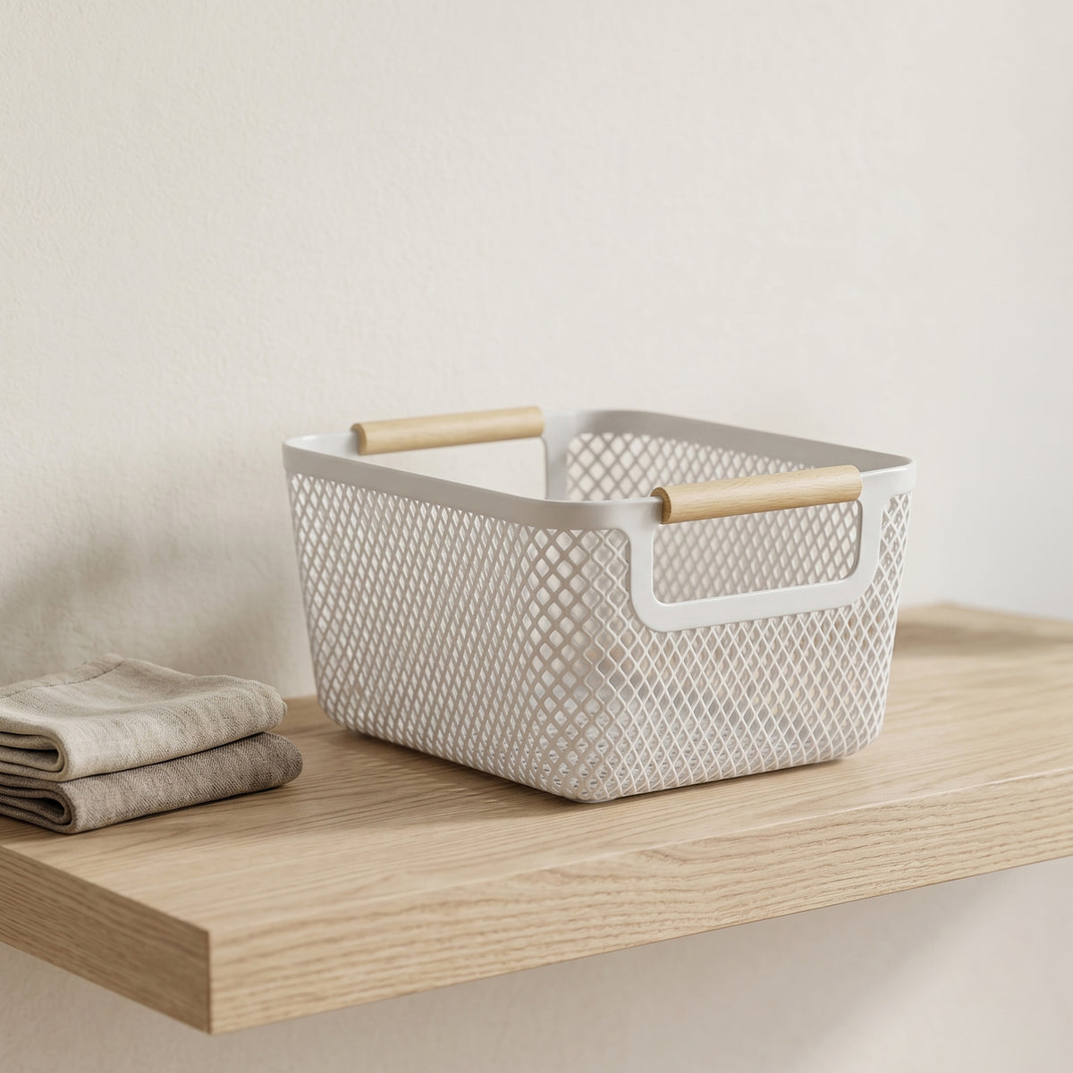 Grey Multipurpose Storage Basket with Wooden Handle by Zodiya