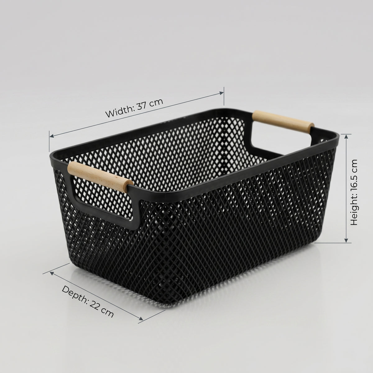 Black Multipurpose Storage Basket with Wooden Handle by Zodiya