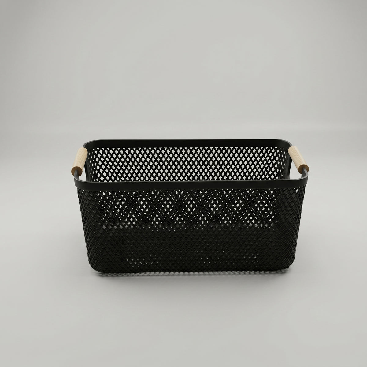 Black Multipurpose Storage Basket with Wooden Handle by Zodiya