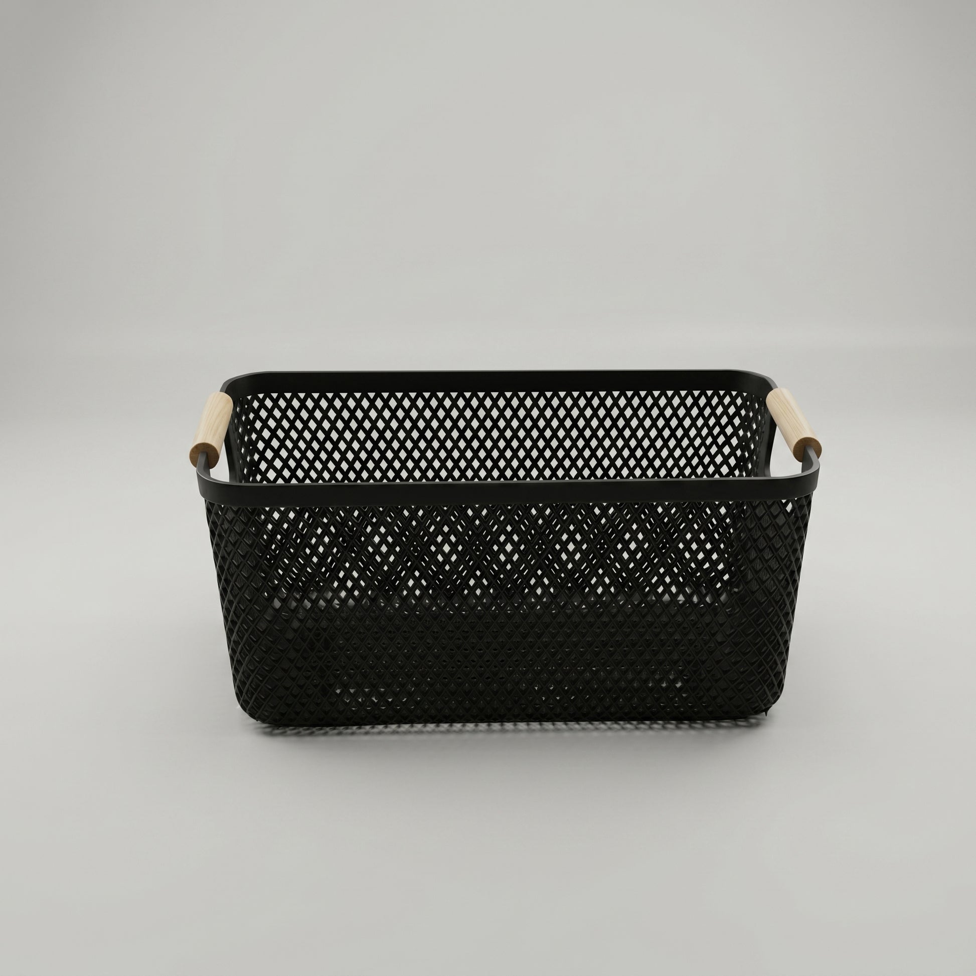 Black Multipurpose Storage Basket with Wooden Handle by Zodiya-3