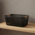 Black Multipurpose Storage Basket with Wooden Handle by Zodiya