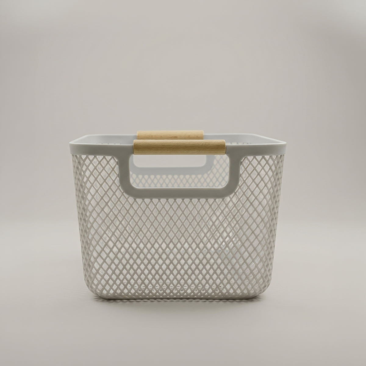 White Multipurpose Storage Basket with wooden Handle by Zodiya