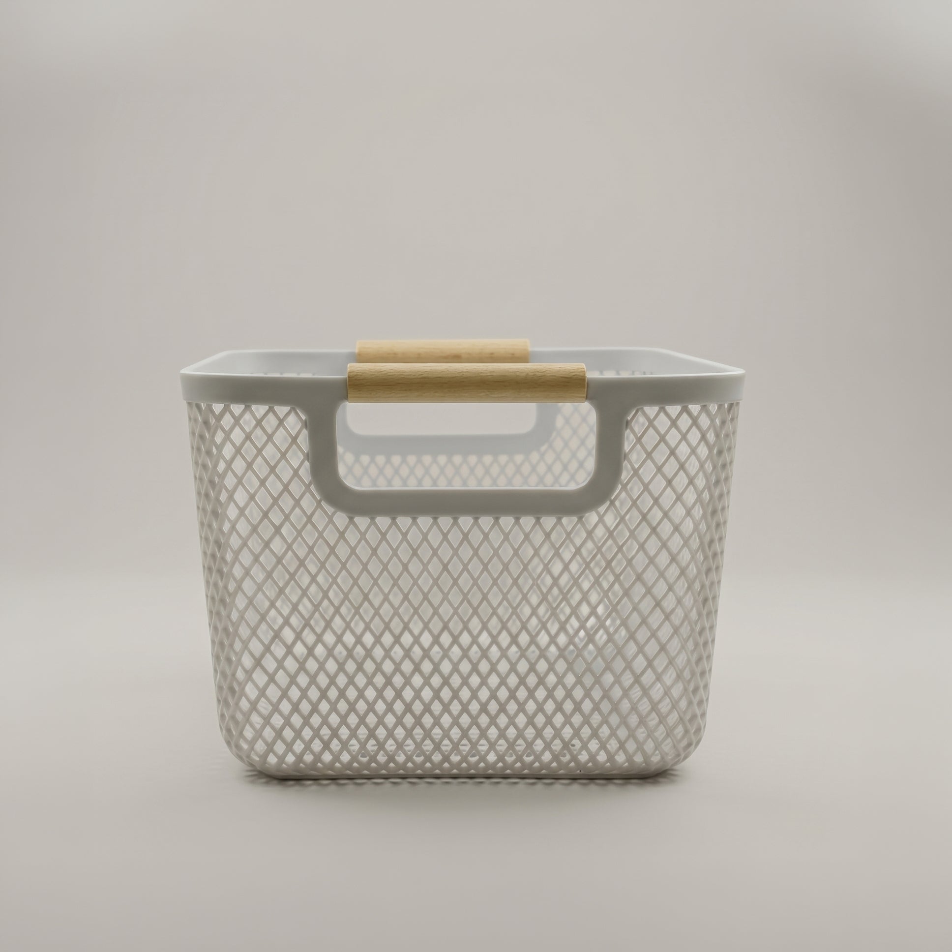 Grey Multipurpose Storage Bin with wooden Handle by Zodiya-3