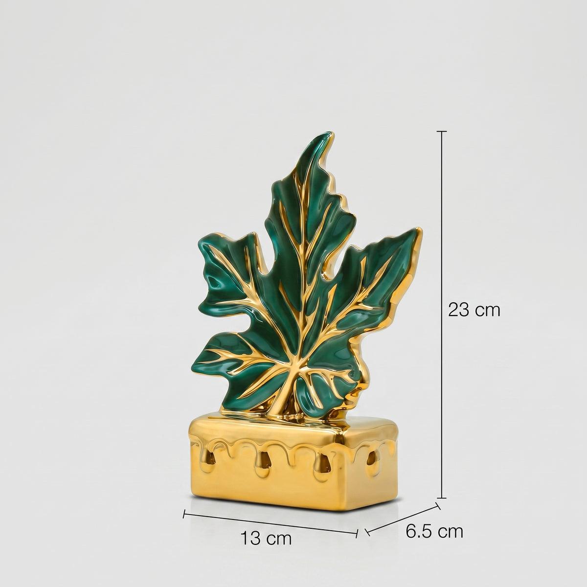Green & Gold Ceramic Maple Leaf Decor by Zodiya