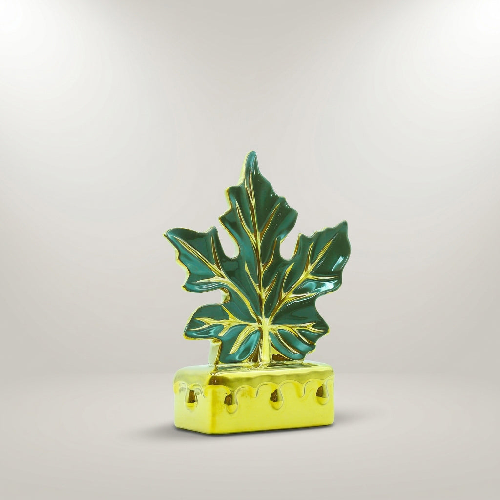 Green & Gold Ceramic Maple Leaf Decor by Zodiya