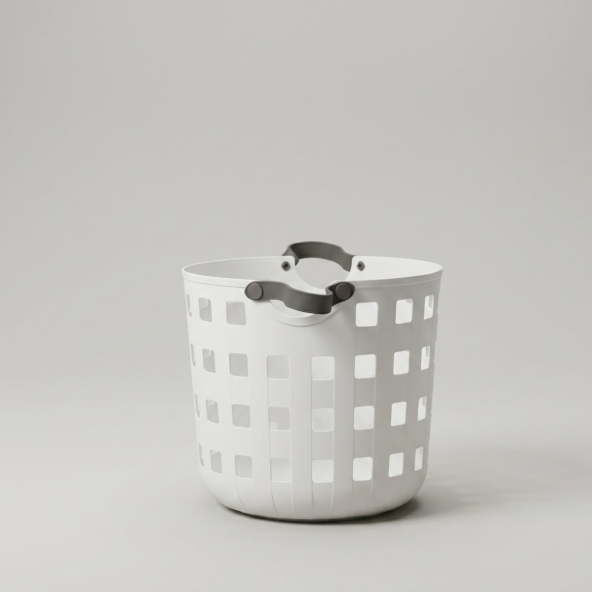 White Flexible Laundry Basket with leather Handles by Zodiya