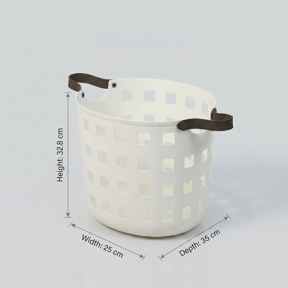 White Flexible Laundry Basket with leather Handles by Zodiya